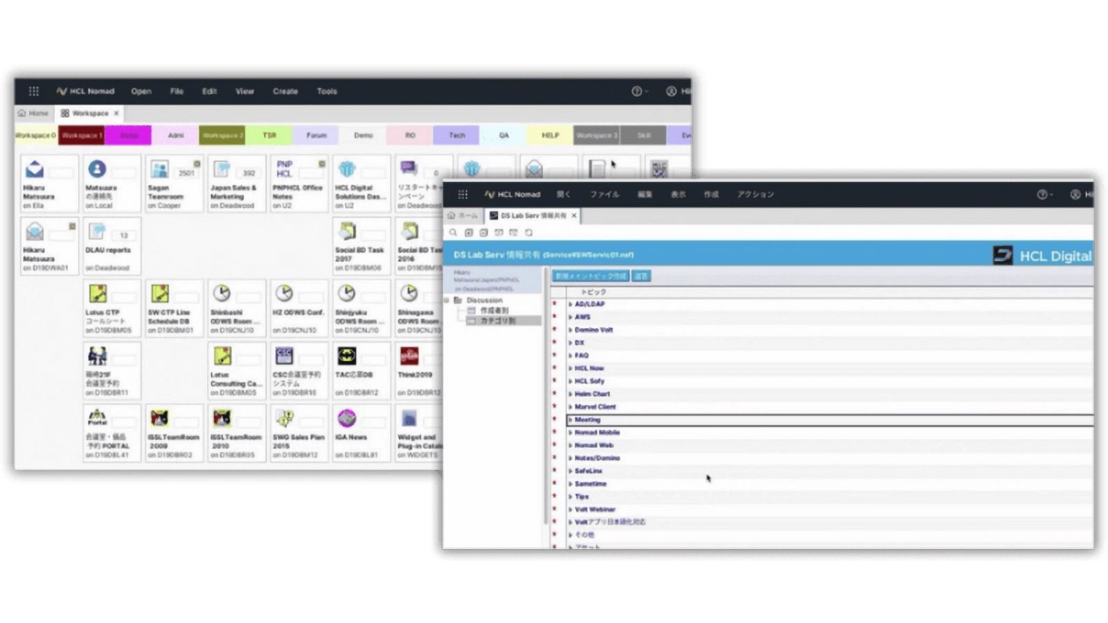 ブラウザからDominoワークスペースを開き、アプリケーションを開いた画面
